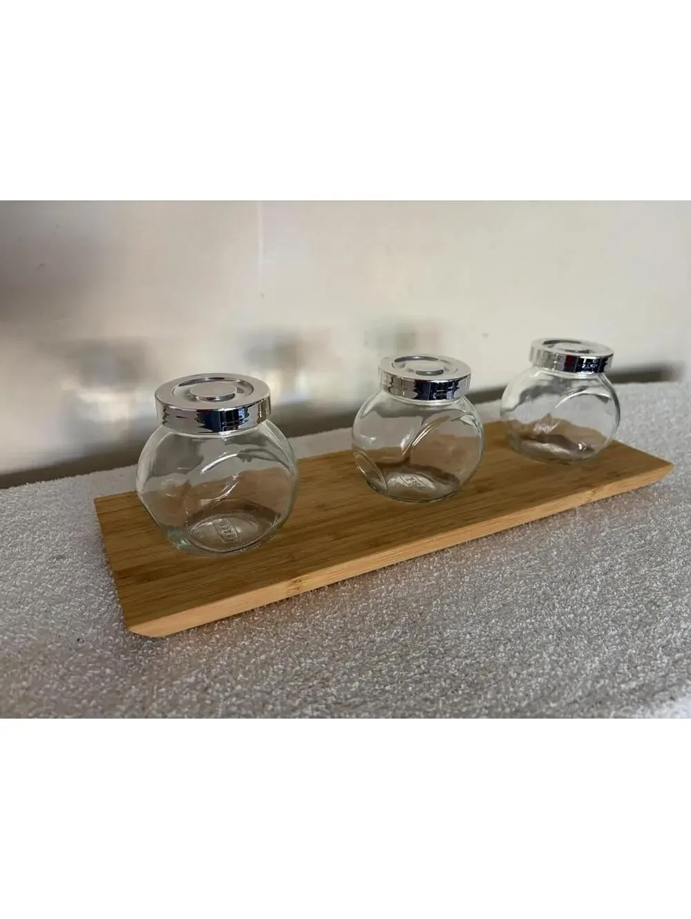 IKEA Rajtan Spice Jars Set of 3 Glass w Lids 5oz Each Craft Storage On Tray
